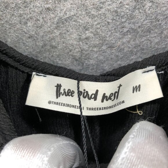 NWT Three Bird Nest Ellie Ruffle Midi Dress M Cami Black Crepe Scoop Neck Loose - Picture 6 of 10